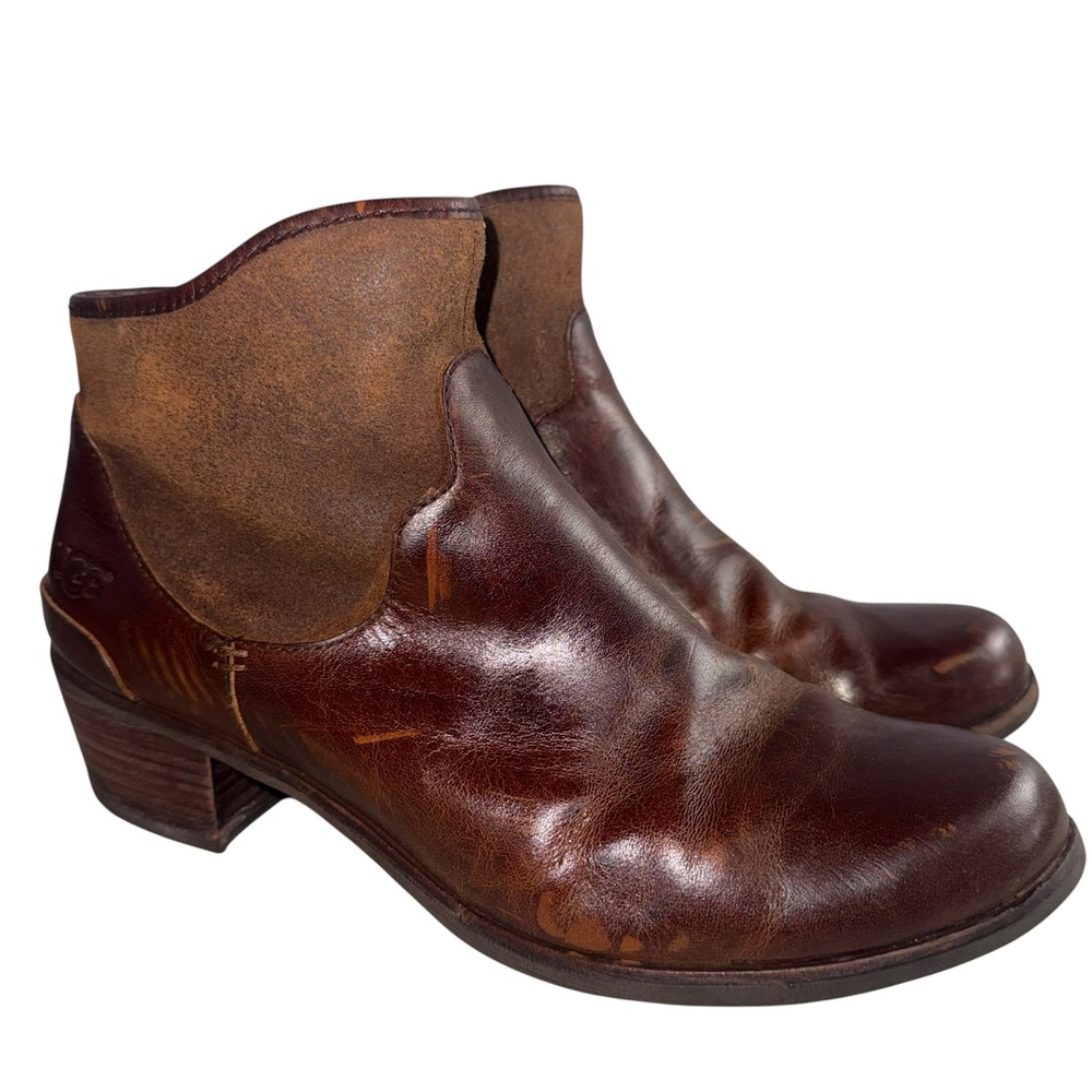 UGG Penelope Ankle Boots Size 10 distressed brown leather and suede 1008710